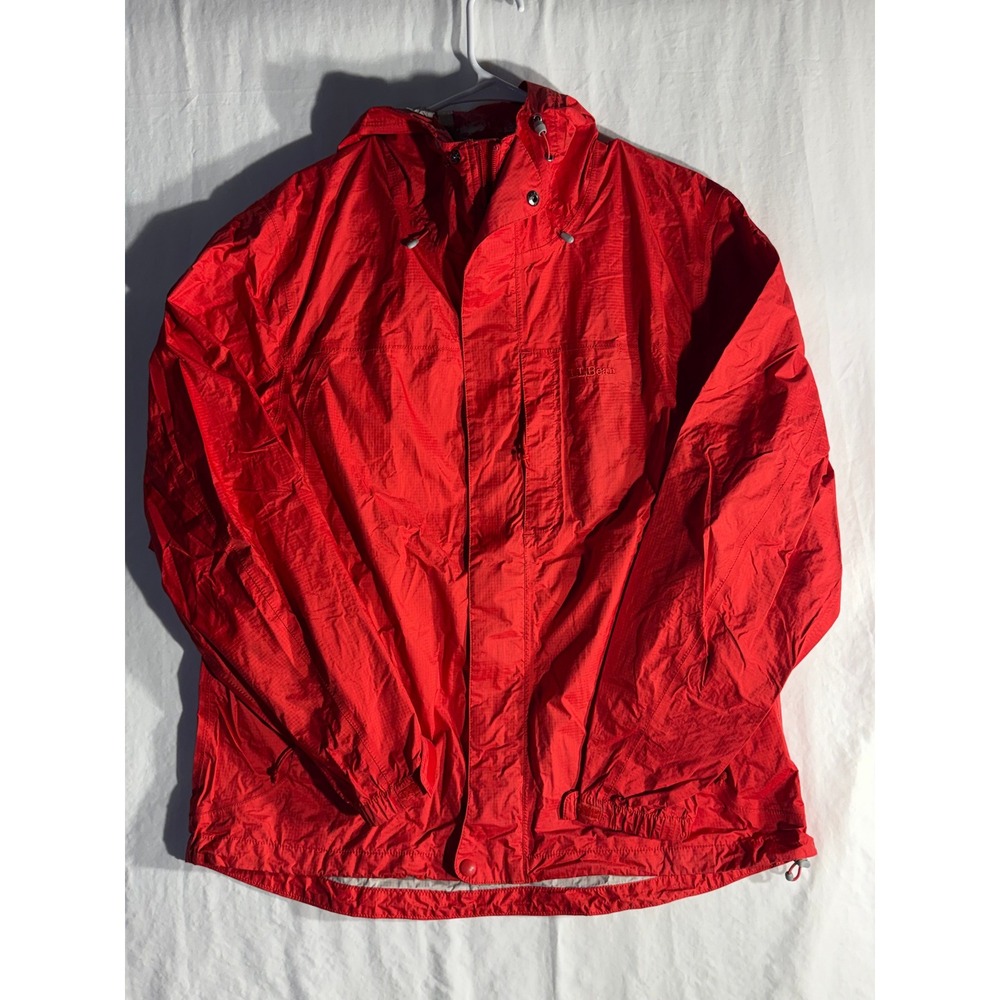 LL Bean Mens Trail Model Rain Jacket Red Ripstop Hooded Shell 268316 Large Reg
